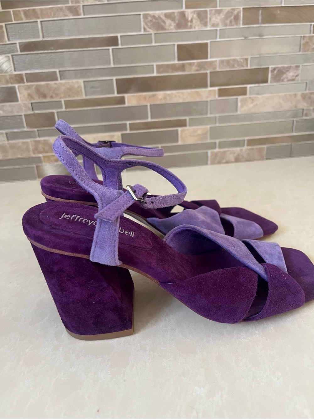 Jeffrey Campbell Two-Tone Purple Suede Block Heel Sandals NWOT 7